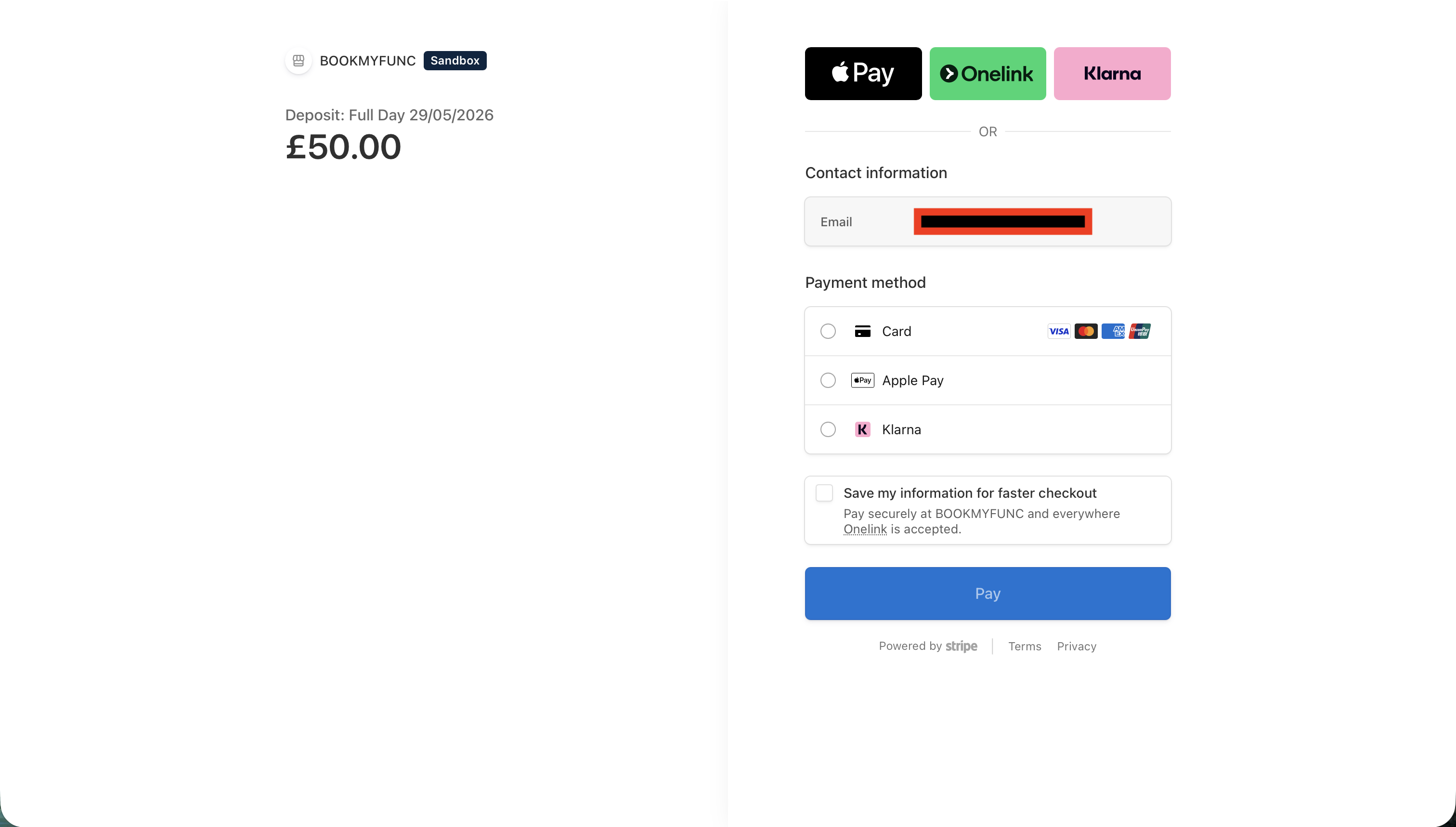 Secure Stripe checkout for paying a booking deposit